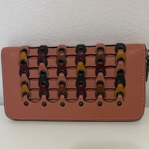 Coach Accordion Zip Wallet with Colorblock Coach Link Dusty Rose Pink